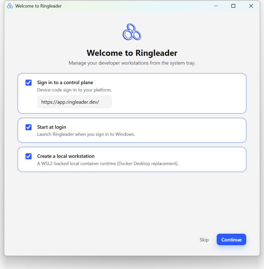 The first-run onboarding wizard.